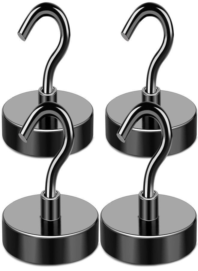 MIKEDE Magnetic Hooks, 150LB Super Strong Magnet Hooks Heavy Duty for Cruise Essentials, Black Neodymium Earth Magnets with Hook for Hanging, Magnetic Metal Hanger for Fridge, Toolbox - 4 Pack - Image 1