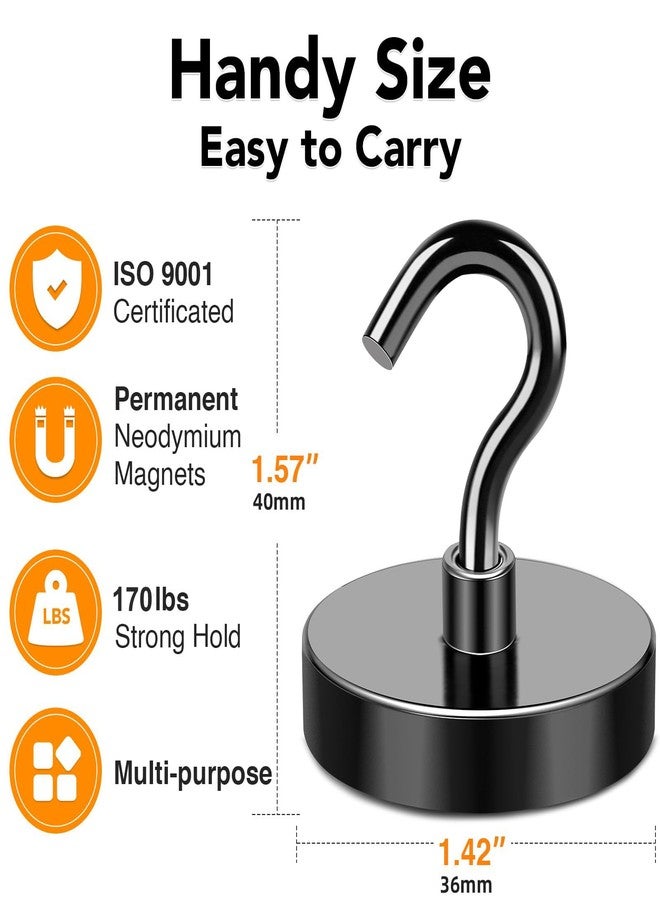 MIKEDE Magnetic Hooks, 150LB Super Strong Magnet Hooks Heavy Duty for Cruise Essentials, Black Neodymium Earth Magnets with Hook for Hanging, Magnetic Metal Hanger for Fridge, Toolbox - 4 Pack - Image 4