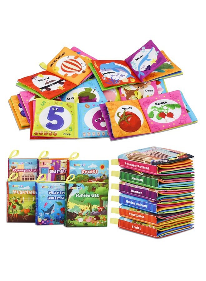 Dr.Rapeti Pack of 6 Fabric Books for Babies, Baby Soft Cloth Book, Baby Educational Toy, Early Learning Toy, Washable Anti Tear Crinkle Bath Book, Early Education Toy (English) - Image 1