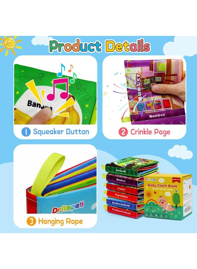 Dr.Rapeti Pack of 6 Fabric Books for Babies, Baby Soft Cloth Book, Baby Educational Toy, Early Learning Toy, Washable Anti Tear Crinkle Bath Book, Early Education Toy (English) - Image 3