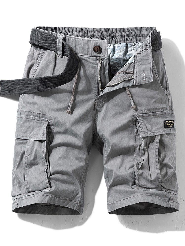 New Retro Japanese Mens Multi-Pocket Cargo Shorts Grey  - Image 1