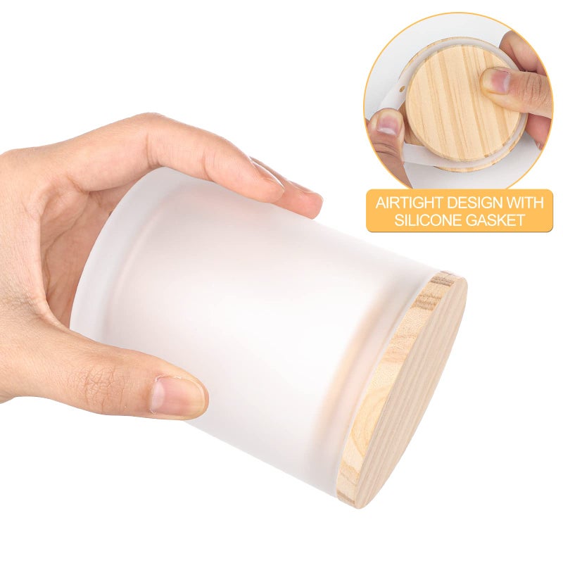 SHOWIN Thick Candle Jars for Making Candles 12 Pcs, 7 OZ Empty Jars with Wood Lids for Candle Making, Sample Container, Frosted White - Image 2