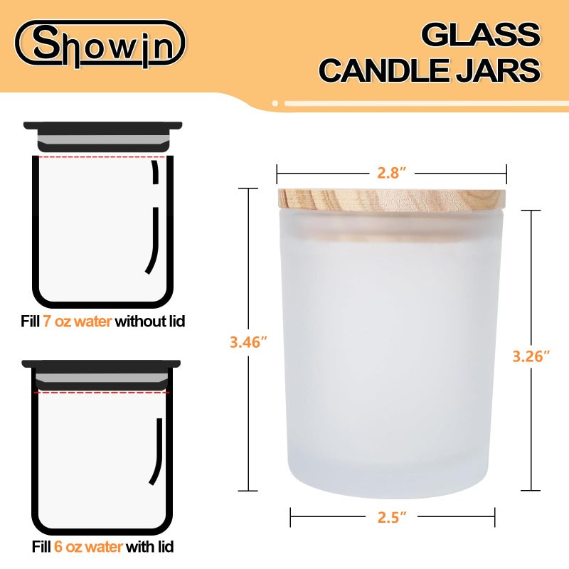 SHOWIN Thick Candle Jars for Making Candles 12 Pcs, 7 OZ Empty Jars with Wood Lids for Candle Making, Sample Container, Frosted White - Image 3