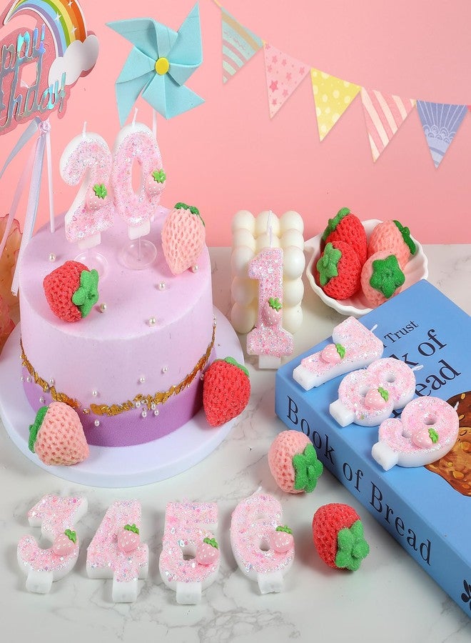 IDIJOLI Pink Number 1 Candles Strawberry Birthday Candle 1st Birthday Cake Topper Cupcake Decorations for Girls and Women Strawberry Party Decor Anniversary Celebrations Supplies Favors - Image 4