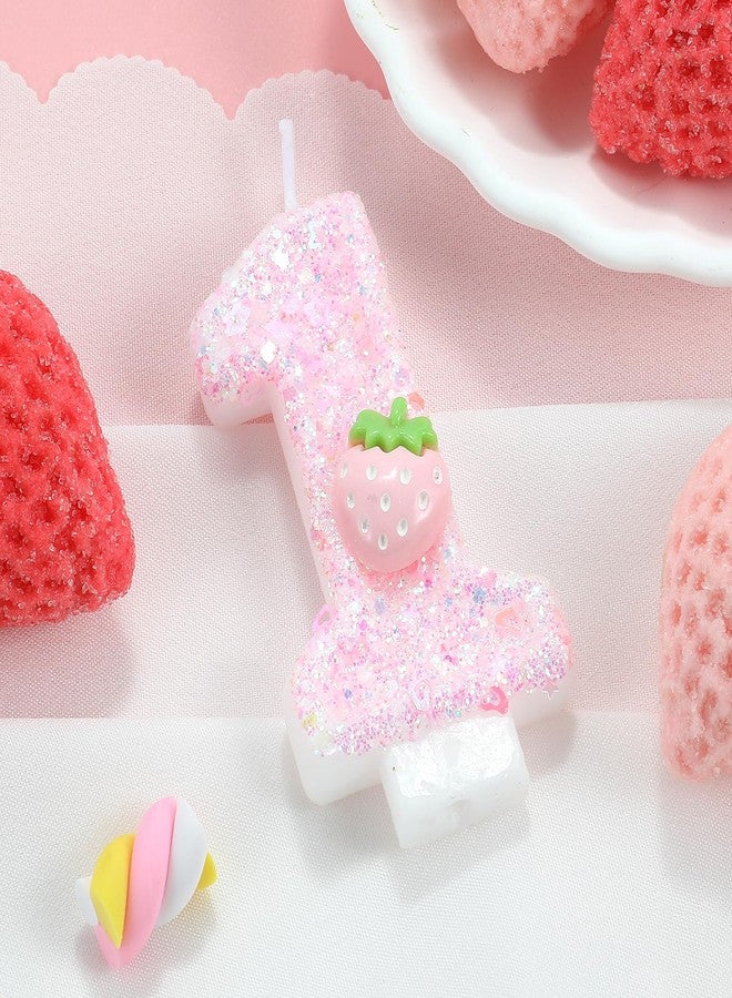 IDIJOLI Pink Number 1 Candles Strawberry Birthday Candle 1st Birthday Cake Topper Cupcake Decorations for Girls and Women Strawberry Party Decor Anniversary Celebrations Supplies Favors - Image 2