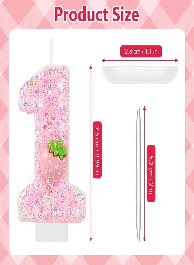 IDIJOLI Pink Number 1 Candles Strawberry Birthday Candle 1st Birthday Cake Topper Cupcake Decorations for Girls and Women Strawberry Party Decor Anniversary Celebrations Supplies Favors - Image 3