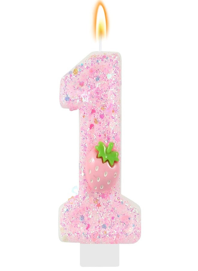 IDIJOLI Pink Number 1 Candles Strawberry Birthday Candle 1st Birthday Cake Topper Cupcake Decorations for Girls and Women Strawberry Party Decor Anniversary Celebrations Supplies Favors - Image 1