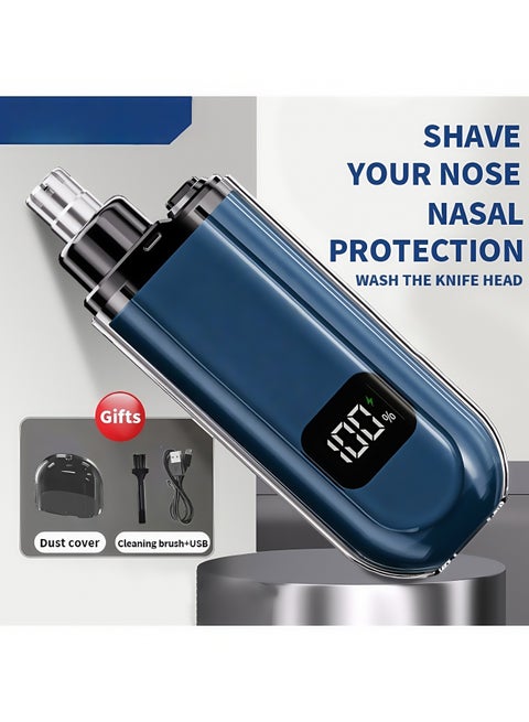 ماكينة تشذيب شعر الأنف - شحن عبر USB مع مؤشر البطارية، خفيفة وصغيرة، بشفرات ستانلس ستيل وفرشاة تنظيف