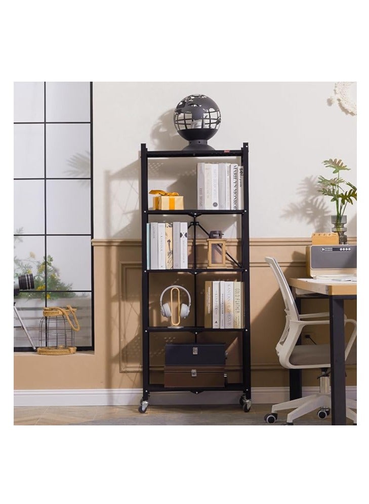 5-Tier Foldable Storage Shelf Unit with Wheels for Portable Storage and Organization in Kitchen, Wardrobe, Closet, Patio, and Pantry, Black - Image 3