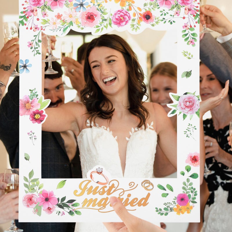 Exquisite Floral Printing Paper Photo Frame Romantic Photo Booth Props Wedding Day Picture Selfie Frame Photography Accessories Supplies for Wedding Party - Image 3