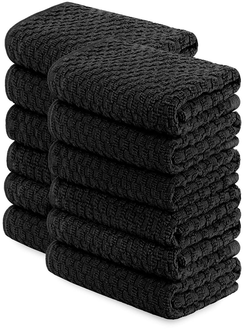 Wealuxe Super Absorbent Kitchen Towels 12 Pack - Premium 100% Cotton Kitchen Towels  450GSM Thick Machine Washable Black Dish Towels for Kitchen Drying  Cleaning  Dobby Weave  Unmatched Quality  - Image 1