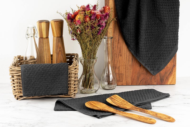 Wealuxe Super Absorbent Kitchen Towels 12 Pack - Premium 100% Cotton Kitchen Towels  450GSM Thick Machine Washable Black Dish Towels for Kitchen Drying  Cleaning  Dobby Weave  Unmatched Quality  - Image 5