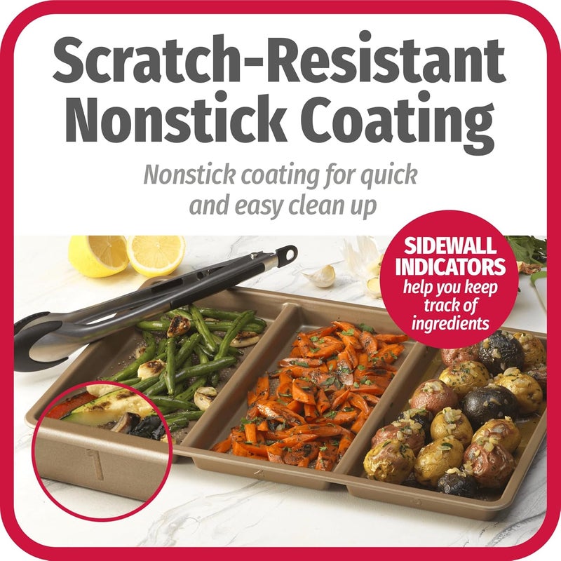صينية الخبز المقسمة من الفولاذ الكربوني غير اللاصق والمزخرفة من GoodCook Best Bake، مقاس 11 × 17 بوصة، لون برونزي - Image 3