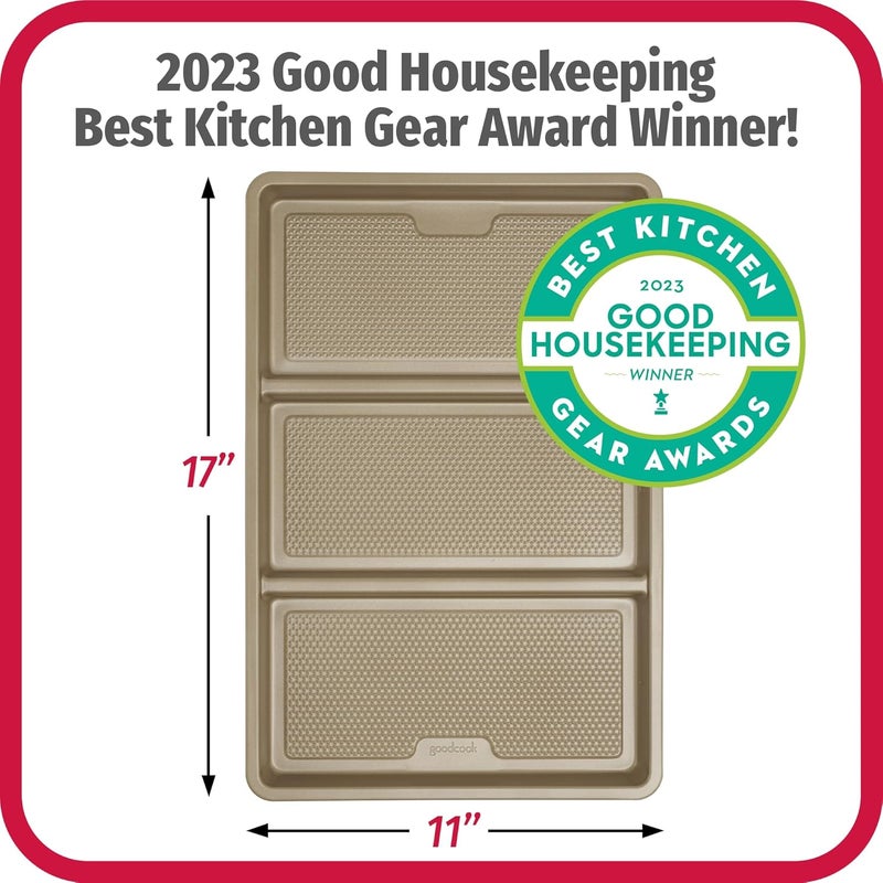 صينية الخبز المقسمة من الفولاذ الكربوني غير اللاصق والمزخرفة من GoodCook Best Bake، مقاس 11 × 17 بوصة، لون برونزي - Image 2