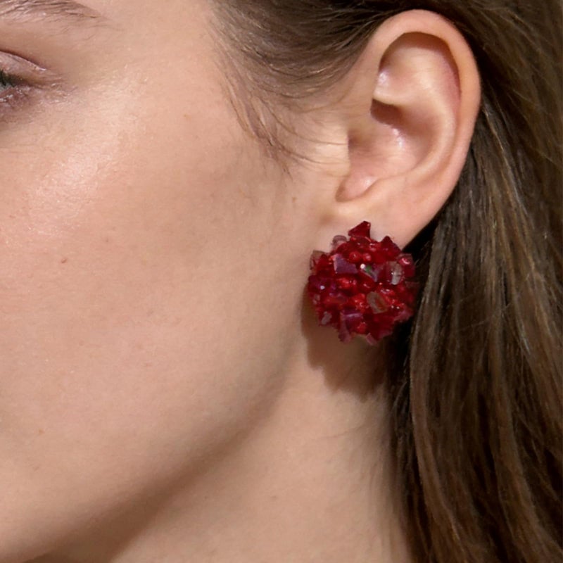 HTH Flower Beaded Stud Earrings Colorful Bright Flower Cluster Hydrangea Beads Earrings Summer Vacation Earrings(Red) - Image 3