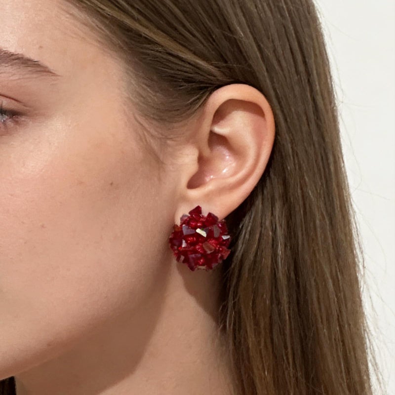 HTH Flower Beaded Stud Earrings Colorful Bright Flower Cluster Hydrangea Beads Earrings Summer Vacation Earrings(Red) - Image 2