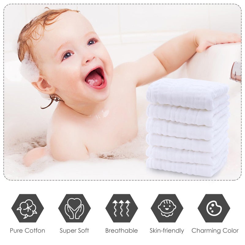 Cute Castle 12 Pack Muslin Baby Washcloths - Large 12'' by 12'' - Ultra Soft 100% Cotton - Super Absorbent Burp Cloths for Unisex, Boy, Girl -White - Image 2