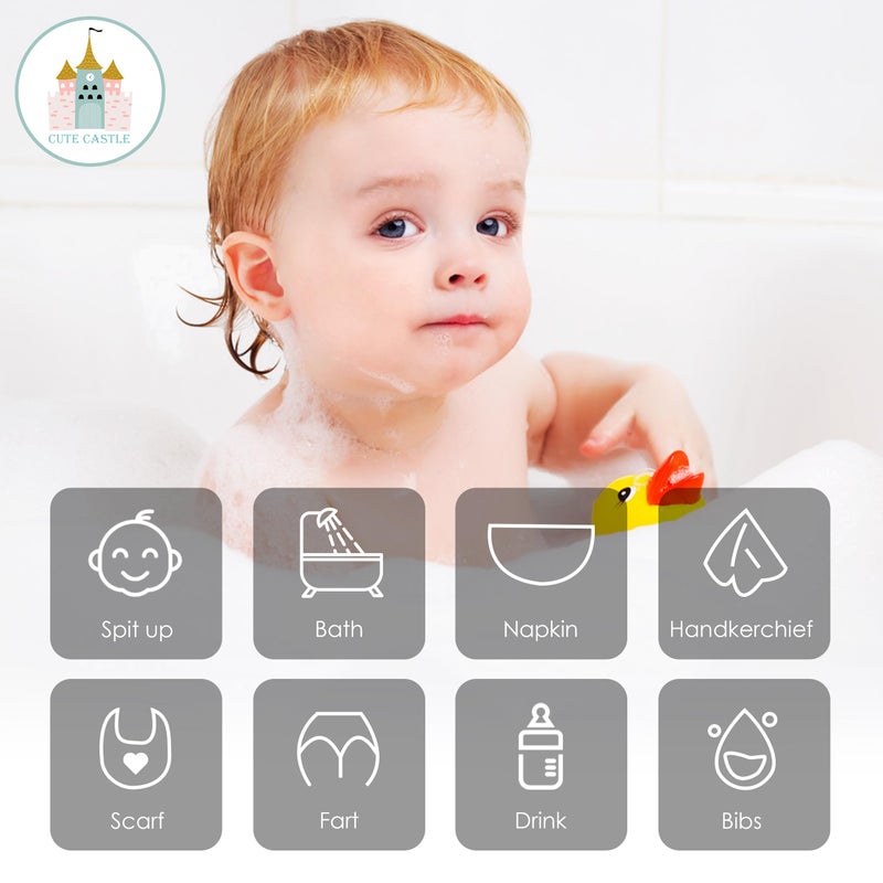 Cute Castle 12 Pack Muslin Baby Washcloths - Large 12'' by 12'' - Ultra Soft 100% Cotton - Super Absorbent Burp Cloths for Unisex, Boy, Girl -White - Image 3