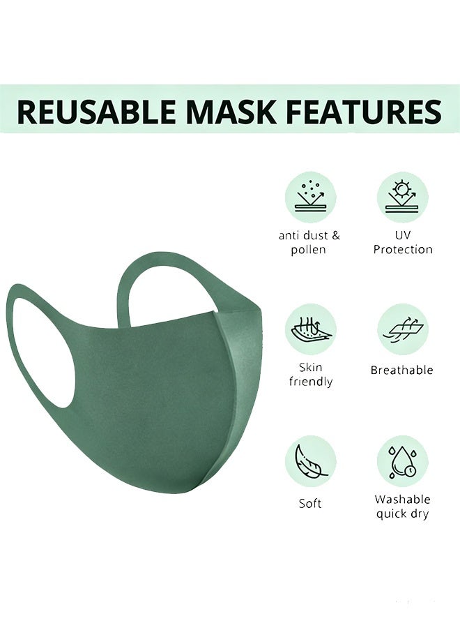10 Pcs Reusable 3D Contour Face Masks, Soft Skin-Friendly Washable Fabric Mask for Dust, Wind, UV Protection, Breathable Comfortable Face Cover with Ear Loops (Light Brown and Bean Paste Green) - Image 4