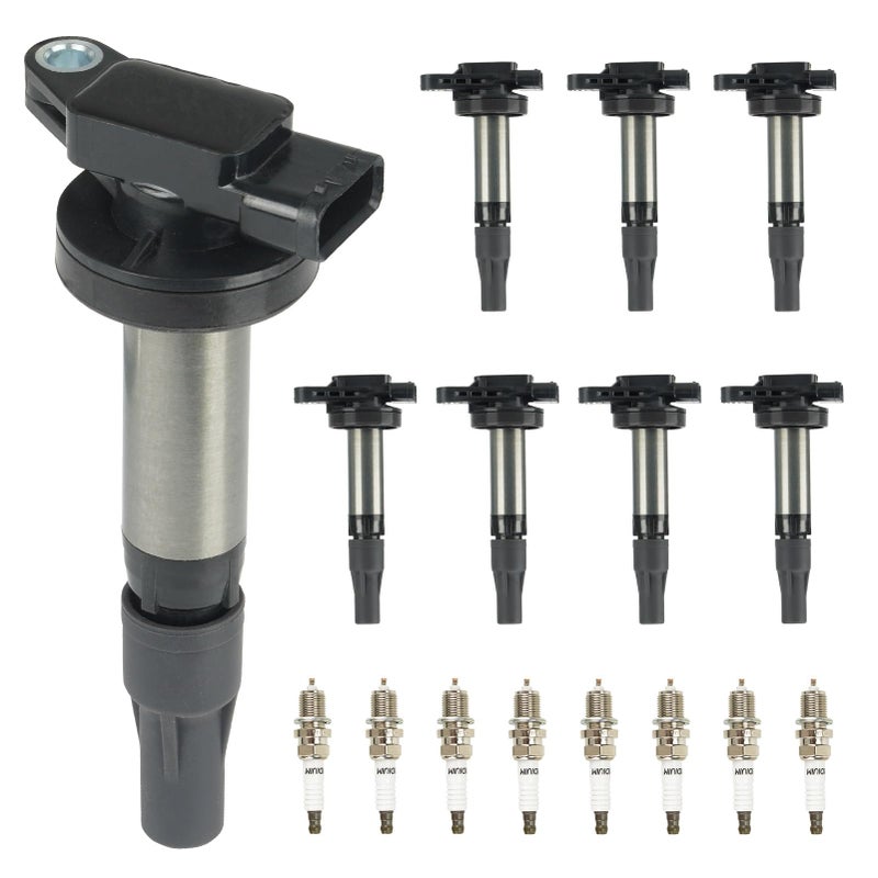 حزمة لفائف الإشعال UF519 لجاغوار لاند روفر SType Super V8 Vanden Plas XJ8 XJR XK8 XKR LR3 رينج روفر 42L 44L 2003 2004 2005 2006 2007 2008 2009 20108 مع شمعات إشعال إيريديوم