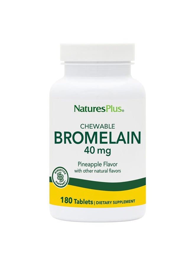 Nature's Plus Natures Plus Chewable Bromelain - 40 mg - Natural Proteolytic Enzyme Supplement - 180 Chewable Tablets (180 Servings) - Image 1
