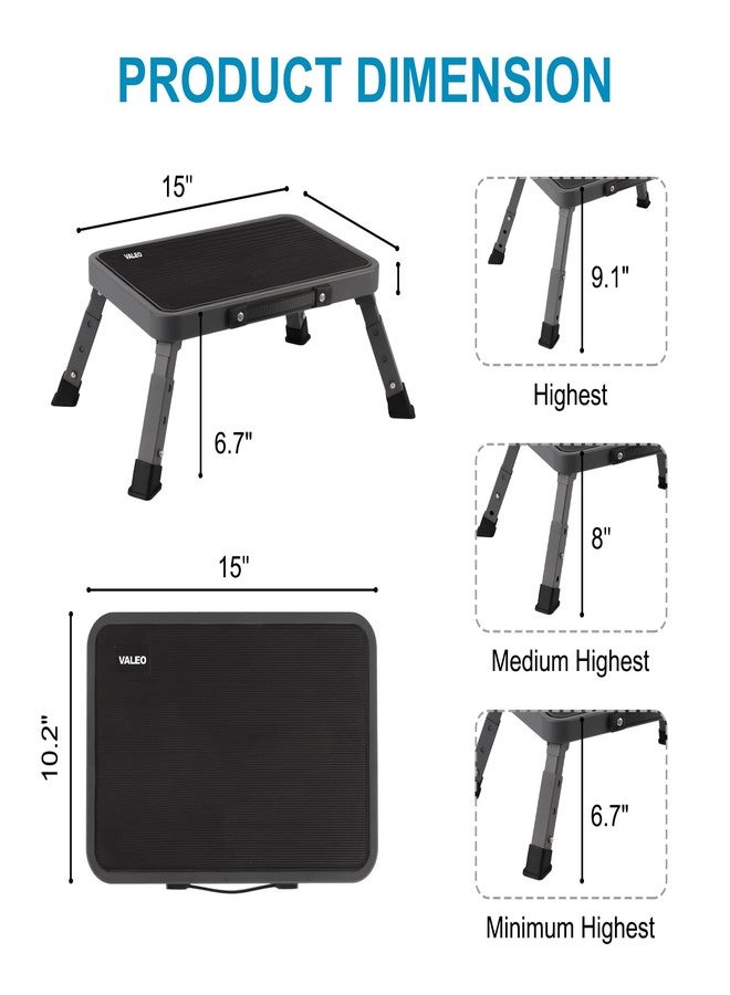 Valeo Folding Step Stool, Adjustable Step Stool with Non-Slip Platform, 330 Lbs Capacity, Step Ladder for Adults or Kids in Kitchen, Bathroom, RV, Camping, Office, Black - Image 3