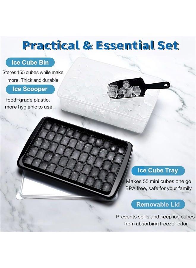 ARTLEO Ice Cube Tray with Lid & Bin for Freezer - 55 Nugget Ice Maker, Cocktail Coffee Mold for Easy Release Small Cubes, Container Scoop, Flexible Durable Plastic, BPA Free (Black). - Image 4