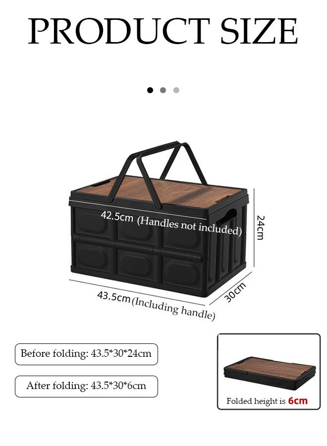 DUNISO Foldable storage box, multifunctional portable plastic box with lid and handle, used for storing clothes, snacks, toys, and books, home office outdoor, 30L, black  - Image 1