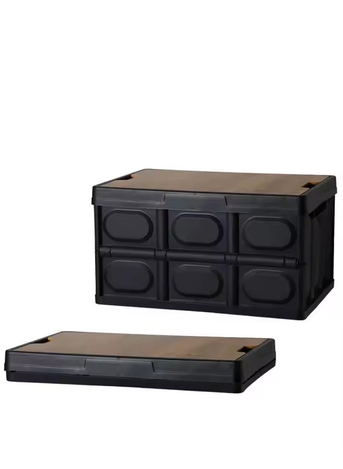 DUNISO Foldable storage box, multifunctional portable plastic box with lid and handle, used for storing clothes, snacks, toys, and books, home office outdoor, 30L, black - Image 1