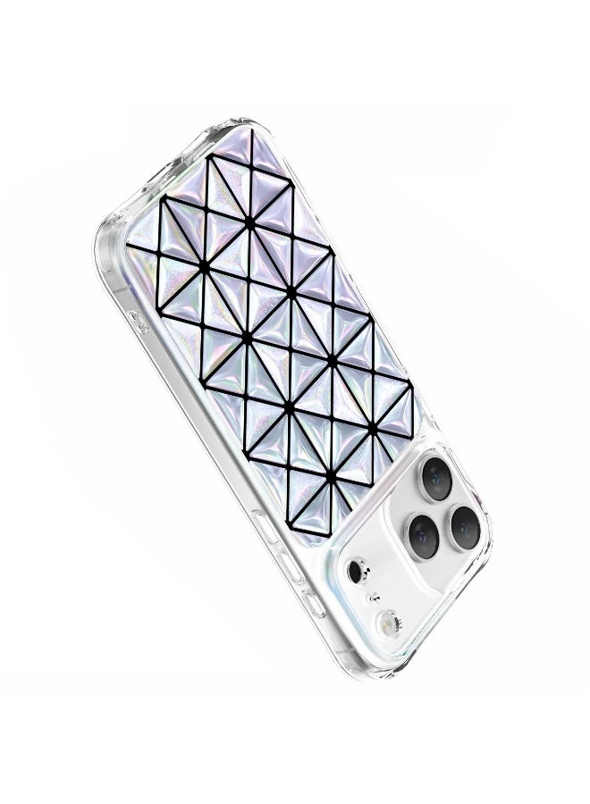 LEVELO iPhone 17 Pro Case Hexa 3D IML With Shock-Resistant Bumper & Raised Bezels For Camera And Screen / Ever-Clear Technology / Modern Geometric Pattern / Impact-Resistant Corners Back Cover - Silver - Image 3