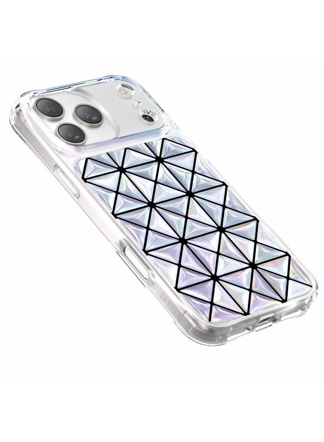LEVELO iPhone 17 Pro Case Hexa 3D IML With Shock-Resistant Bumper & Raised Bezels For Camera And Screen / Ever-Clear Technology / Modern Geometric Pattern / Impact-Resistant Corners Back Cover - Silver - Image 4