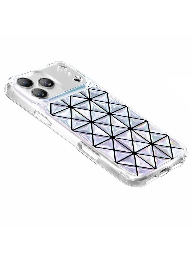 LEVELO iPhone 17 Pro Case Hexa 3D IML With Shock-Resistant Bumper & Raised Bezels For Camera And Screen / Ever-Clear Technology / Modern Geometric Pattern / Impact-Resistant Corners Back Cover - Silver - Image 2