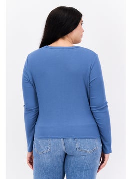 TRIUMPH Women Round Neck Ribbed Cardigan, Slate Blue  - Image 2