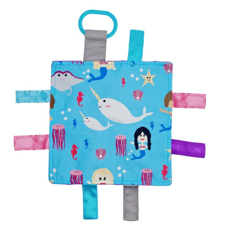 The Learning Lovey Baby Jack & Co 8x8” Mermaids, Narwhals, Sea Horse Under The Sea Lovey Tag Toy - Crinkle Toy for Developing 5 Senses - Soother - Learn Shapes & Colors - Travel Gift - BPA Free w/Stroller Clip - Image 1