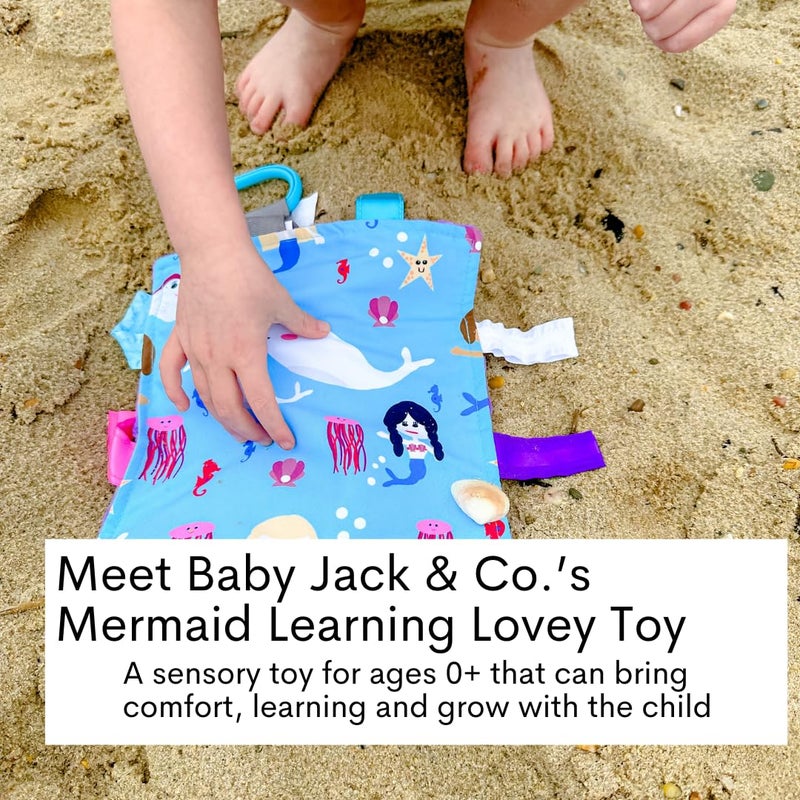 The Learning Lovey Baby Jack & Co 8x8” Mermaids, Narwhals, Sea Horse Under The Sea Lovey Tag Toy - Crinkle Toy for Developing 5 Senses - Soother - Learn Shapes & Colors - Travel Gift - BPA Free w/Stroller Clip - Image 2