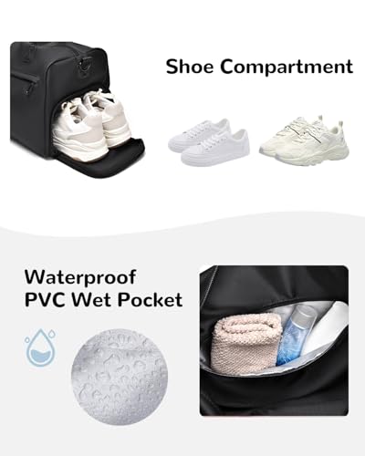 Outplea 18L Waterproof Gym Duffel Bag with Shoe Compartment & Wet Pocket for Men Women, Small Personal Item Travel Bag, Black - Image 3