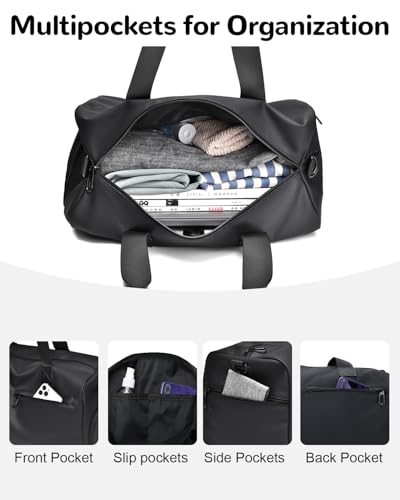 Outplea 18L Waterproof Gym Duffel Bag with Shoe Compartment & Wet Pocket for Men Women, Small Personal Item Travel Bag, Black - Image 4