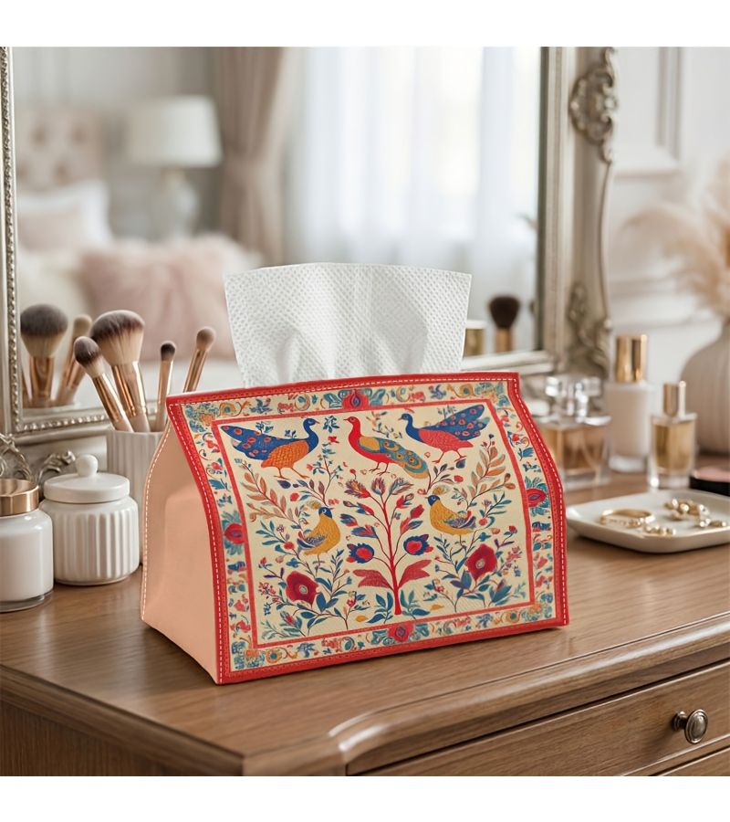 Vibrant Bird Floral Tissue Box Decorative Storage 18x11x13cm for Home Kitchen Living Room - Image 1