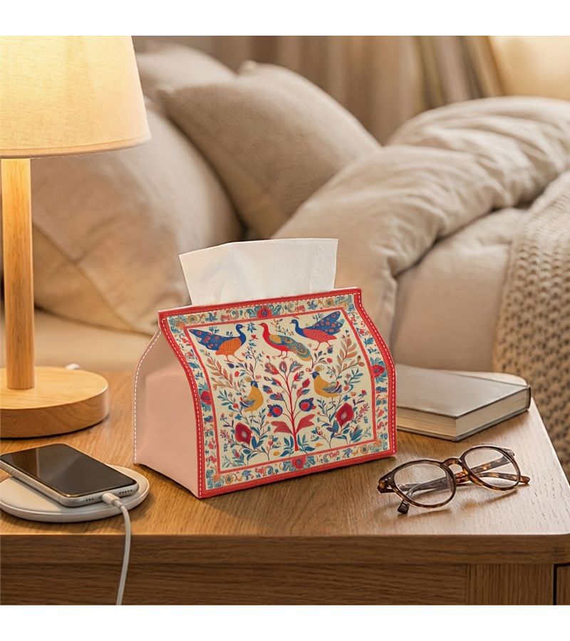 Vibrant Bird Floral Tissue Box Decorative Storage 18x11x13cm for Home Kitchen Living Room - Image 2
