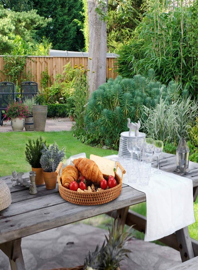 YIWEN سلة دائرية منسوجة من الخيزران من YIWEN، صينية تقديم دائرية منسوجة من الخيزران بمقابض للخبز والفواكه والخضروات، سلال تقديم وعرض للمطاعم (8.7 بوصة، قطعة واحدة) - Image 5