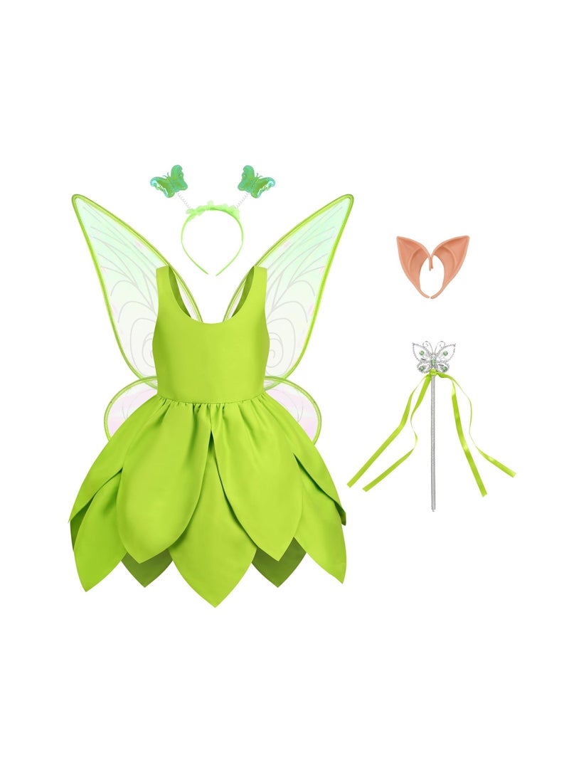 مجموعة فساتين الأميرة الجنية الخضراء للبنات من Tinkerbell Cosplay مع تنورة منفوشة وروح الزهور وحفلات أعياد الميلاد وهدايا 100 سم - Image 1