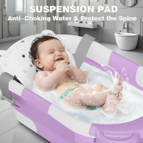 TPN Collapsible Baby Bathtub Baby Bath Tub with Soft Cushion RealTime Thermometer Baby Bathtub Infant to Toddler Tub 036 Months Portable Newborn Travel Bath tub - Image 3