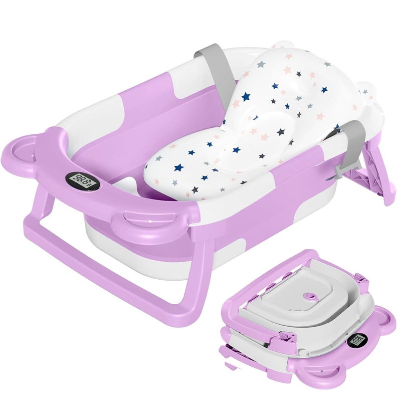 TPN Collapsible Baby Bathtub Baby Bath Tub with Soft Cushion RealTime Thermometer Baby Bathtub Infant to Toddler Tub 036 Months Portable Newborn Travel Bath tub - Image 2