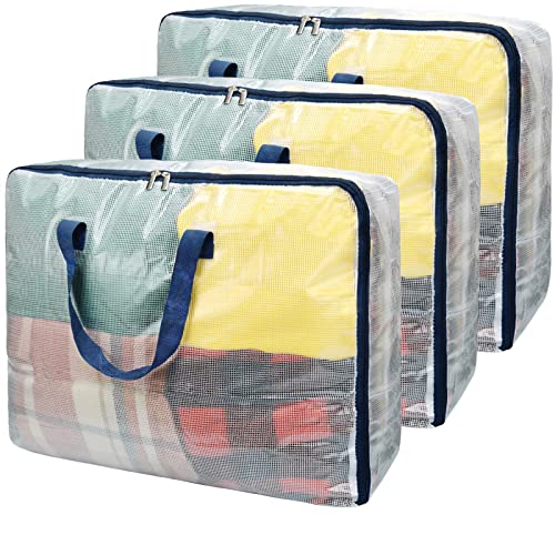 Ineetatu Clear Storage Bags with Zipper, 75L Extra Large Capacity - Closet, Underbed Storage Organizer for Clothes, Bedding, Comforter, Toys, Pillow & Blanket, 3 Pack - Image 1