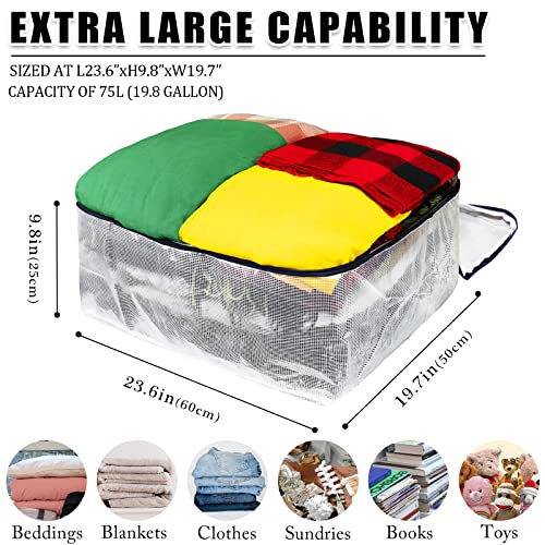 Ineetatu Clear Storage Bags with Zipper, 75L Extra Large Capacity - Closet, Underbed Storage Organizer for Clothes, Bedding, Comforter, Toys, Pillow & Blanket, 3 Pack - Image 2