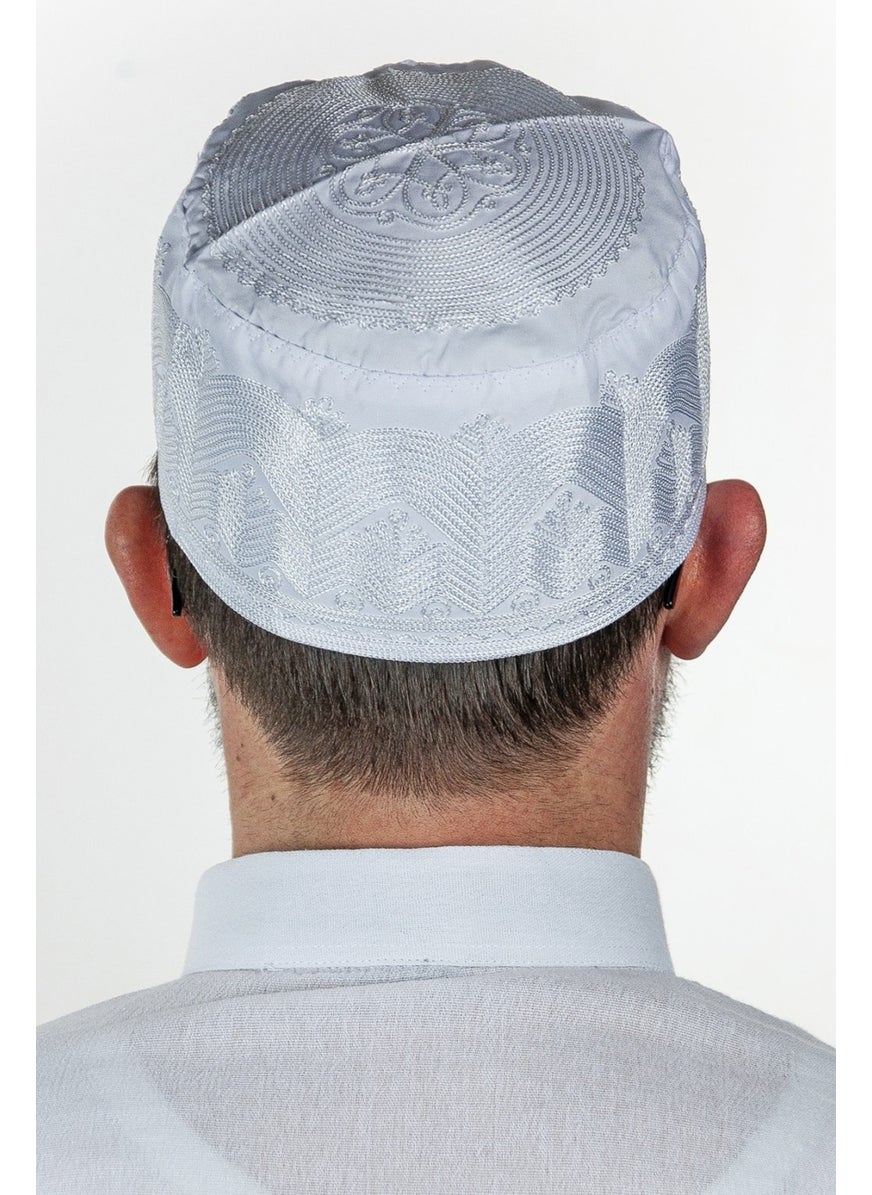 İhvan Online Topbaş Embroidery Patterned Pattern Fabric Skullcap White  - Image 3