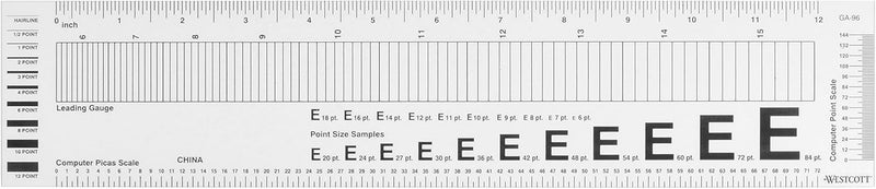 Westcott GA96 Computer Point  Pica Ruler Transparent Graphic Arts Ruler 12 Inch - Image 1