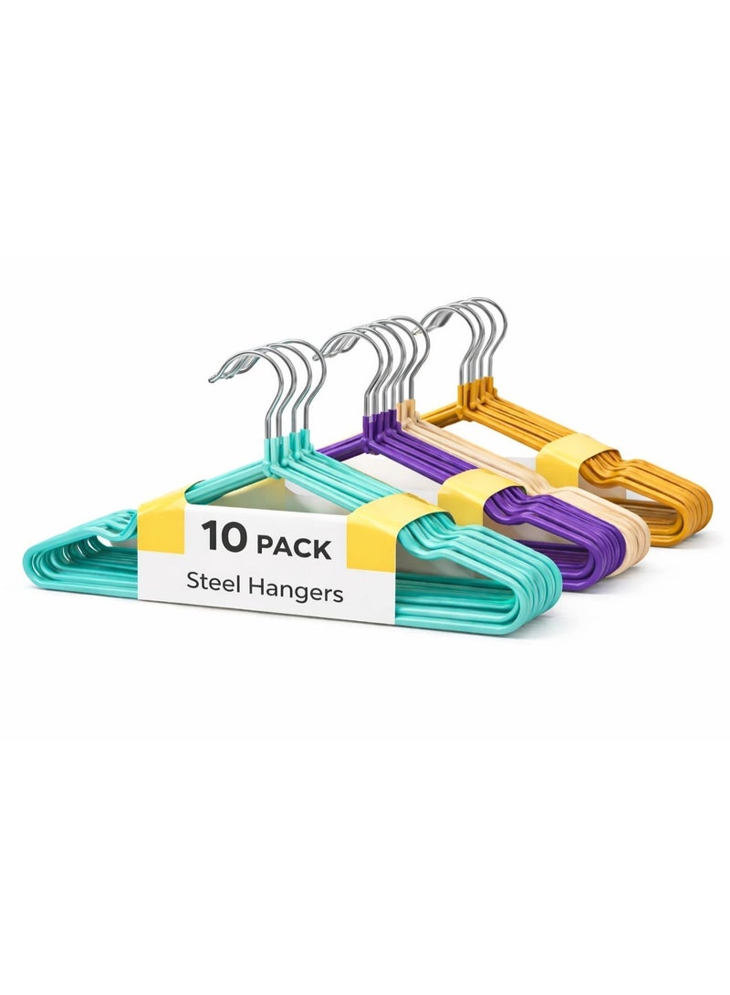 10-Piece Stainless Steel Clothes Hangers – Non-Slip Heavy Duty Metal Slim Hangers, Rust Resistant Space-Saving Closet Organizer for Shirts, Pants, Dresses & Coats, Multicolour - Image 1