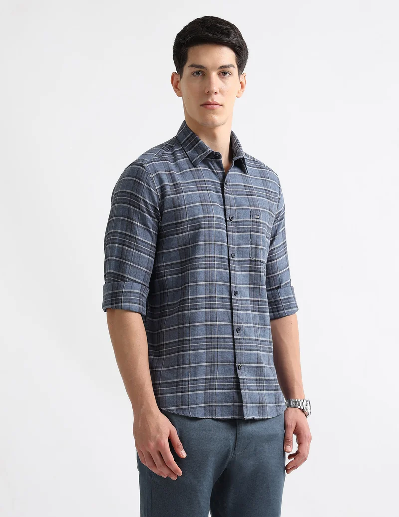 Arrow Blue Tartan Checked Outdoor Shirt for Men | Best Price UAE