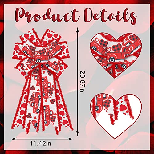 Estivaux Large Valentine's Day Bows - Red White Burlap Loving Heart Truck Gift Bows for Front Door, Party, Wedding, Anniversary Decorations - Image 2